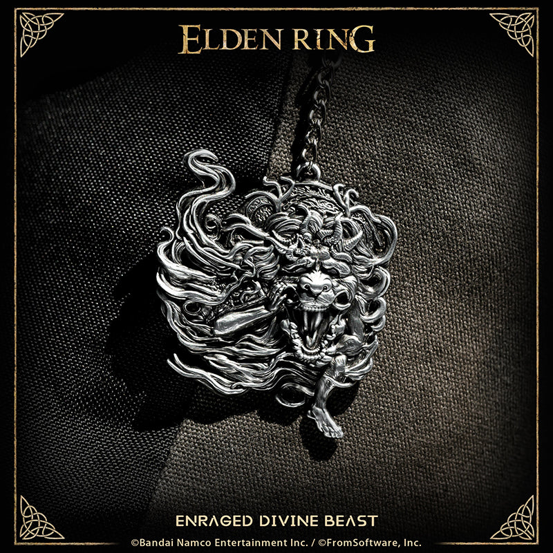 Starforged ELDEN RING Merchandise Enraged Divine Beast Amulet Pendant Officially Authorized A charm depicting the crazed, cavorting dance of the divine beast conducted at the tower festival.
Raises potency of storms.
Divine beasts are messengers of the heavens, and their rage mirrors the tumult of the skies, of which storms are the pinnacle.